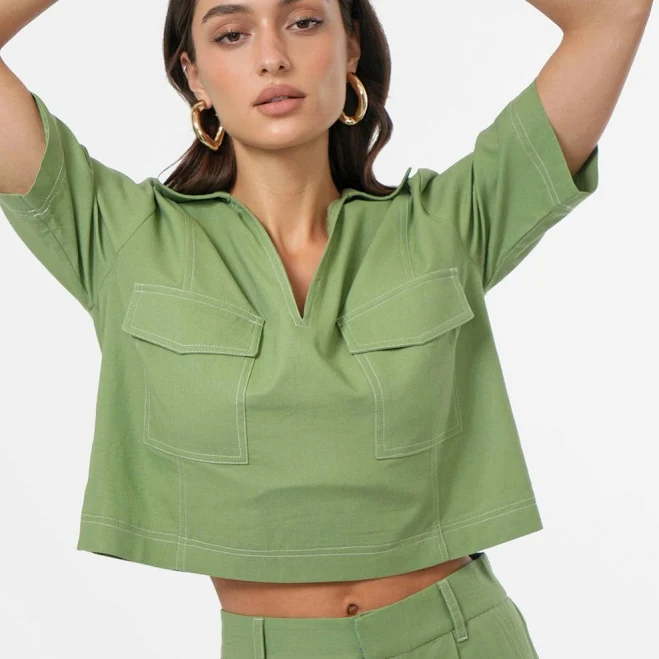crop top Greylin Collection Cecilia Boxy Cropped Utility Shirt Greylin $75.2