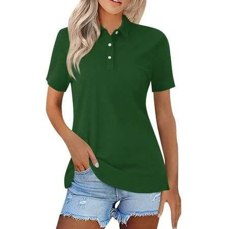 top Hajwoh Dark Green Polo Uniform Shirts for Womens Work School Short Sleeve Tops Casual Button Tennis T-Shirts 2026 Summer New Collared Golf Polo Shirts Walmart - HAJWOH $5.99