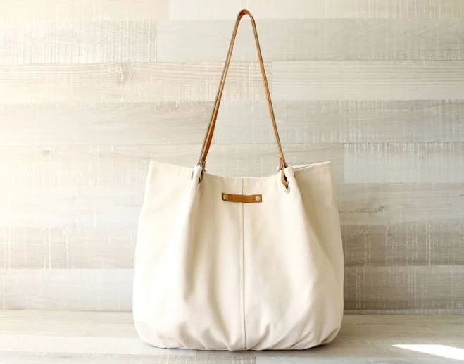 bag Handmade Canvas Tote Bag with Leather Handles Etsy - bayanhippo $61.6