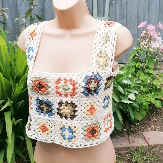 crop top Handmade Crochet Granny Square Crop Top Etsy - Seller $27.64