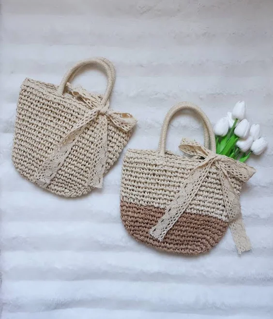 bag Handmade Natural Straw Crossbody Bag with Ribbon Etsy - Seller $22