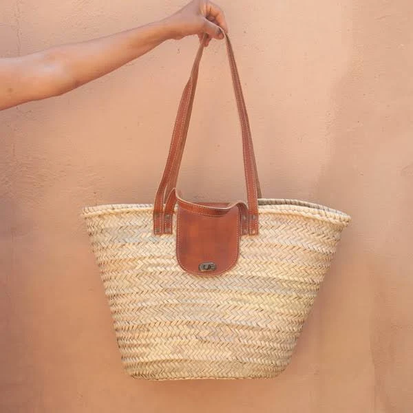bag Handmade Straw Basket Bag with Leather Handles Latitude 31n $72