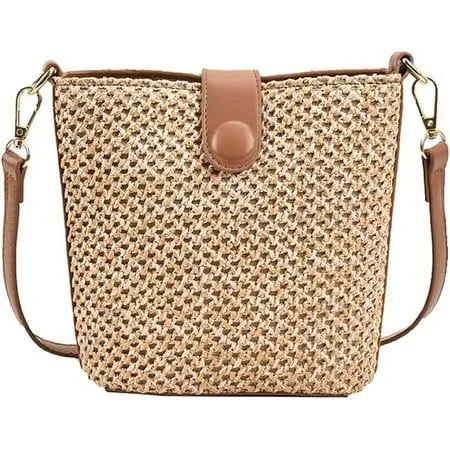 bag Handmade Straw Crossbody Bag with Leather Straps Walmart - esunarty Direct $19.99