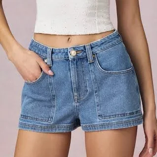 shorts High-Waist A-Line Shorts in Mid-Blue Wash | Oh Polly Oh Polly US $35