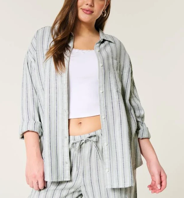 oversized shirt Hollister Women's Oversized Linen-Blend Shirt Hollister Co - Official $16.99