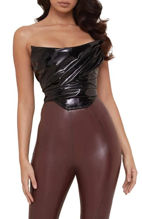 top House of CB Marla Faux Patent Leather Corset Top Nordstrom $105