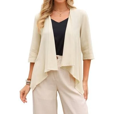 outerwear Inspire Chic Women's Linen 3/4 Sleeve Open Front Cardigan Target $29.99