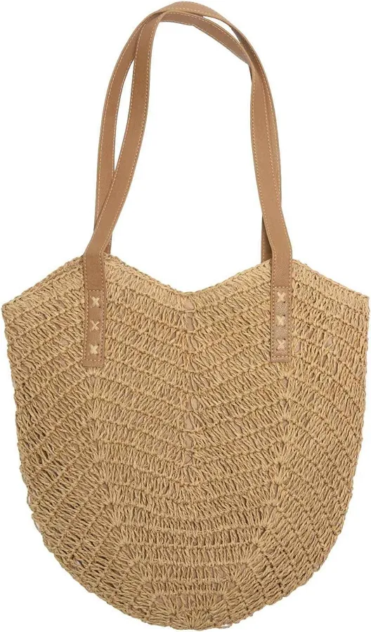 bag Ivy Straw Woven Shoulder Bag with Faux Leather Handles Sophia Collection $19.95
