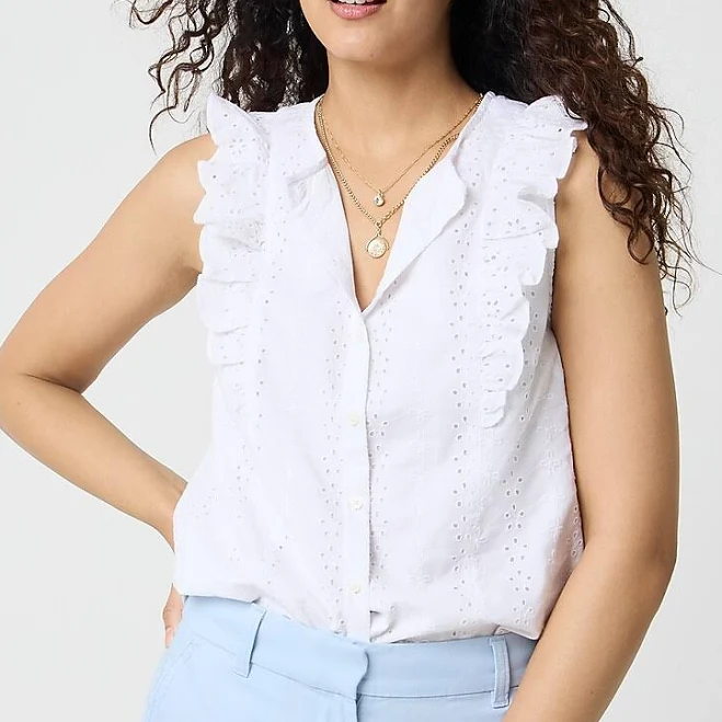 top J.Crew Women's Eyelet Flutter-Sleeve Top J.Crew Factory $29