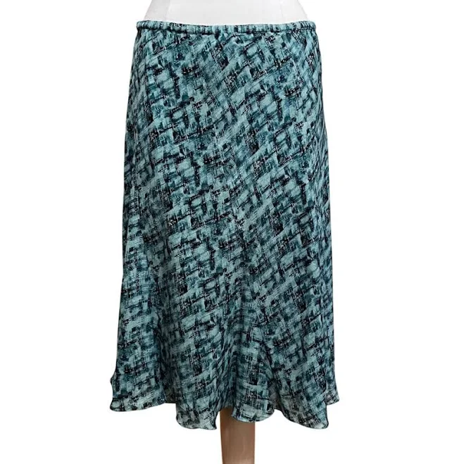 skirt Jones New York Skirts | Jones New York Silk Midi Skirt Abstract Teal Black Lined Fairy Cottage Midi 16 | Color: Black/Blue | Size: 16 | Poshmark $22