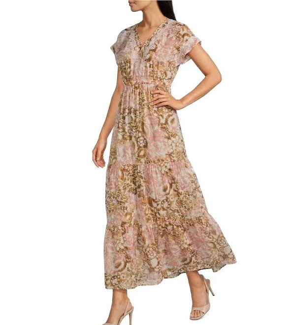 dress Karyn Seo Gypsy Vintage-Inspired Boho Print V-Neck Short Sleeve Tiered Maxi Dillard's $168