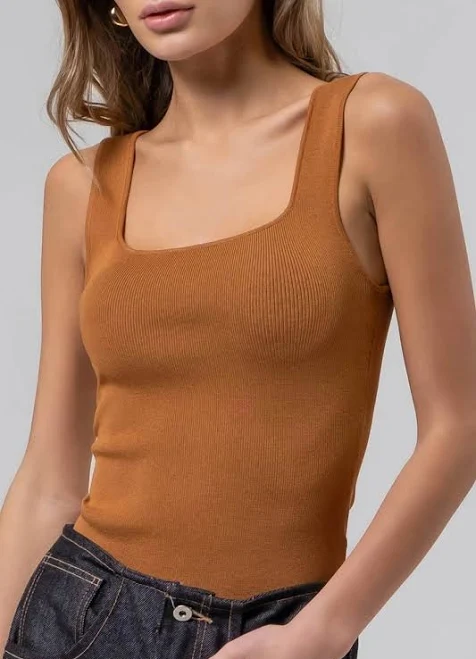 top Knit Square Neck Ribbed Fitted Tank Wish Upon Boutique $24.95