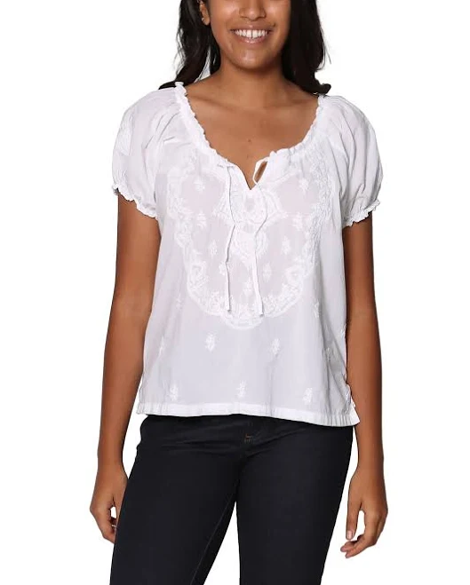 top La Cera Embroidered Short Sleeve Peasant Top La Cera $72