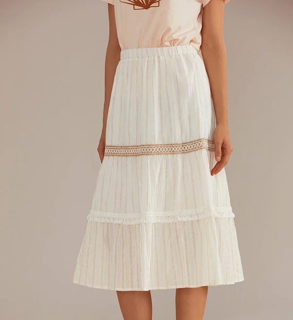 skirt Lace Elastic Waist Tiered Midi Skirt Petal Lush $32