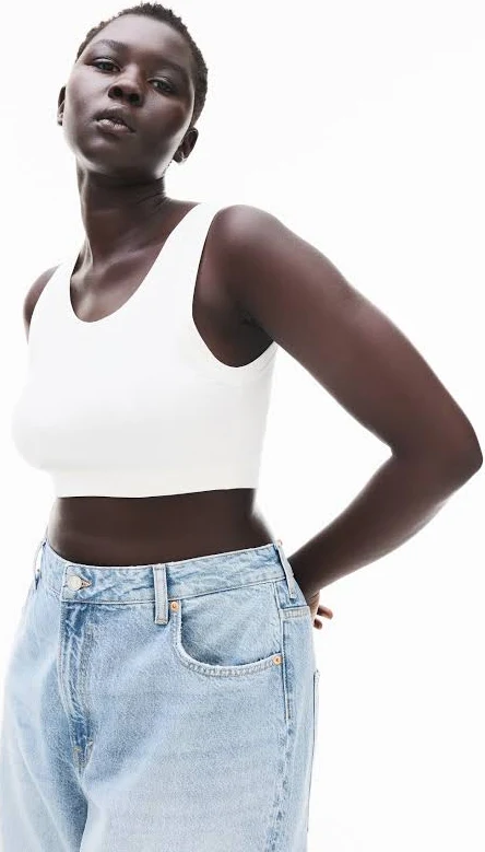 top Ladies - White Cropped Ribbed Tank Top - Size: XL - H&M H&M $9.99