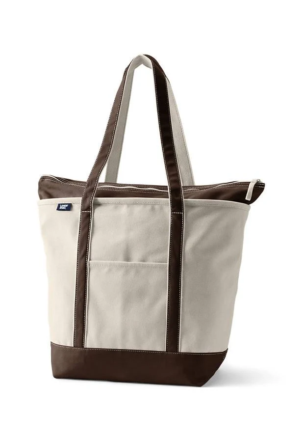 bag Lands' End Large 5 Pocket Zip Top Long Handle Canvas Tote Bag Lands' End $41.96