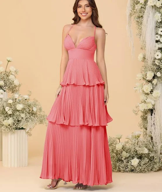 dress Lavetir Line/Princess Spaghetti Straps Sleeveless Floor-Length Tiered Bridesmaid Dresses With Pleats 2026 Lavetir $129.99
