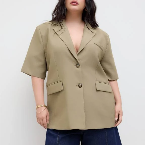 outerwear Linen-Blend Oversized Mid-Length Blazer Cider $17.37