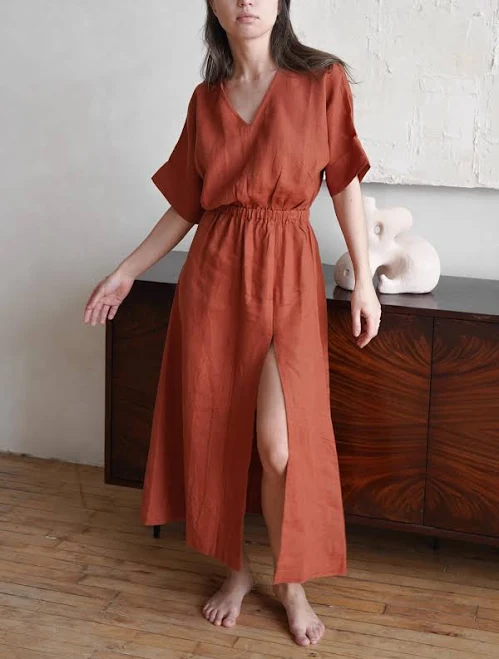 dress Linen Midi Dress with Front Slit Etsy - Seller $195