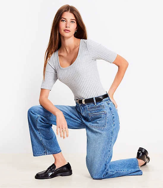 top Loft Women's Petite Heathered Ribbed T-Shirt LOFT $12.44