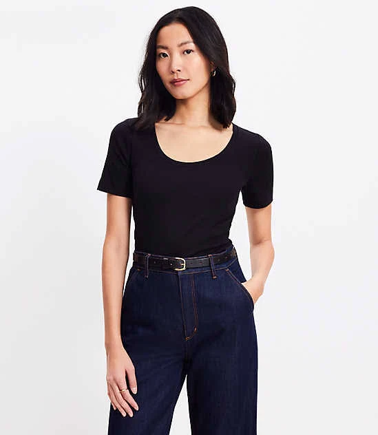scoop neck top Loft Women's Ribbed Scoop Neck T-Shirt LOFT $12.44