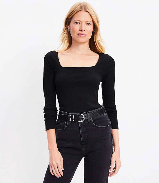 top Loft Women's Ribbed Square Neck T-Shirt LOFT $17.49
