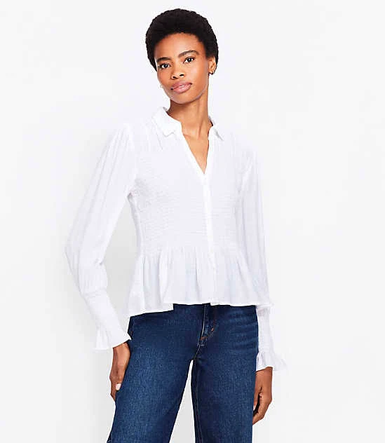top Loft Women's Smocked Peplum Blouse LOFT $38.39