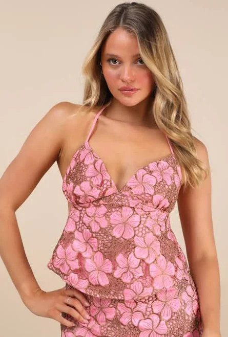 top Lulus Floral Crochet Lace Backless Halter Top Lulus $49