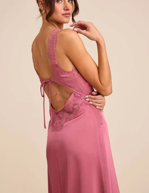 dress Lulus Satin Lace Tie-Back Midi Dress Lulus $47