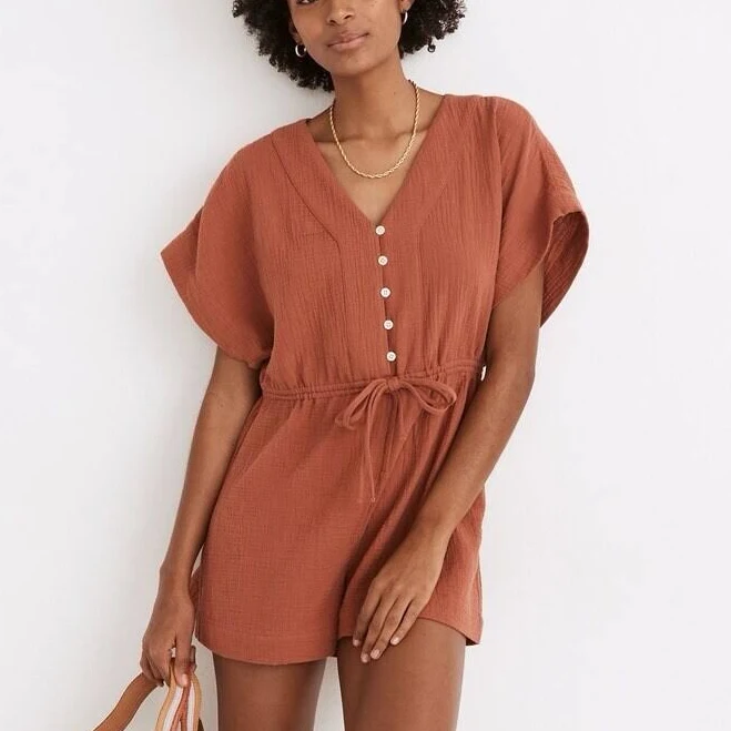 romper Madewell Women's Lightestspun Cover-up Drawstring Romper Terracotta eBay - al-735156 $26.99