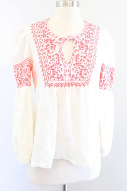 top Maeve Anthropologie Louisa Ivory Coral Texture Embroidered Peasant Top eBay - queencity.resale $22.39
