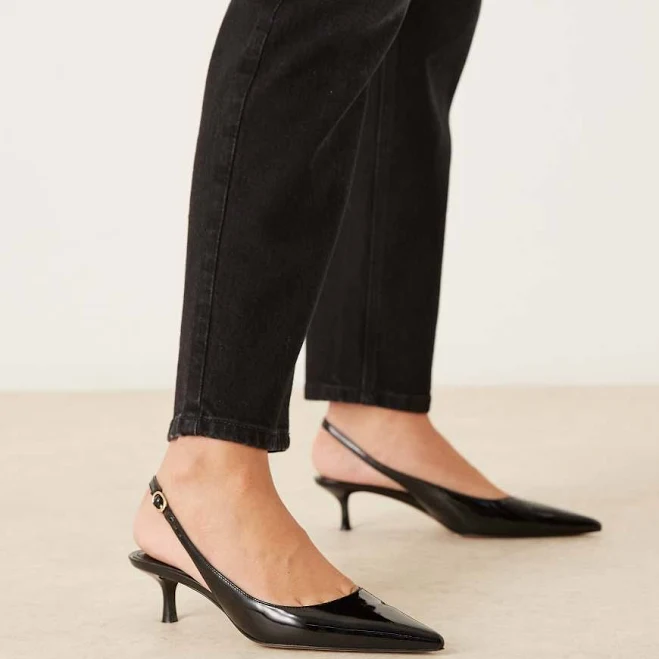 shoes Mango faux leather pointed low heeled slingback shoes in black ASOS $79.99