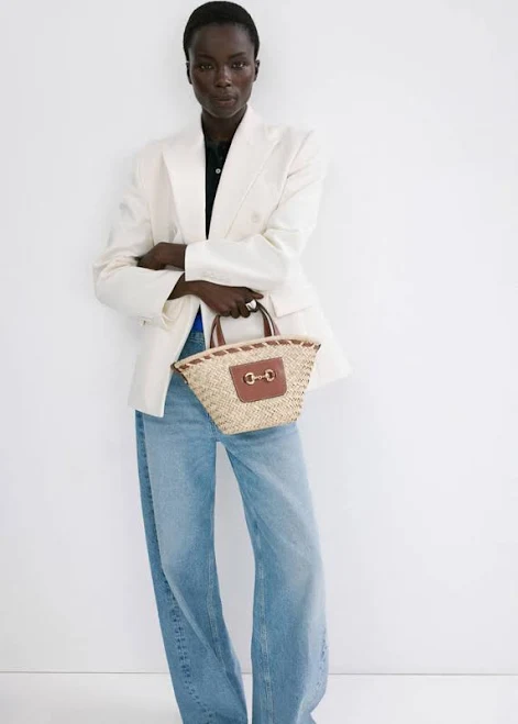 bag MANGO Natural Fiber Basket Leather shop.mango.com $79.99