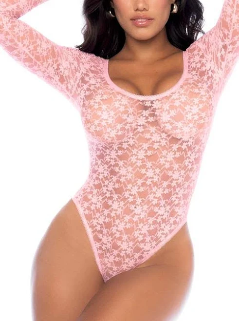 bodysuit Mapale Long Sleeve Lace Bodysuit in Light Pink at Nordstrom, Size Large Nordstrom $34.95