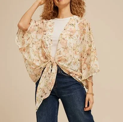 outerwear maurices Women's Floral Chiffon Tie Front Kimono Maurices $29.99