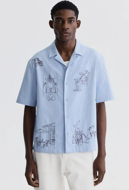 top Men - Light Blue Relaxed-Fit Cotton Resort Shirt - Size: XS - H&M H&M $44.99