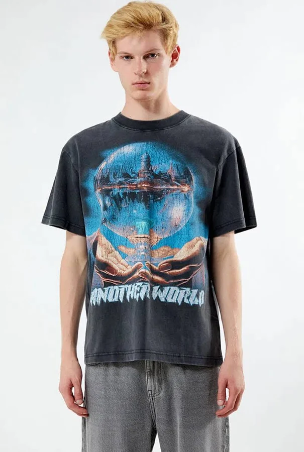top Men's Another World Vintage Oversized T-shirt In Washed Black In Burgundy ModeSens $18