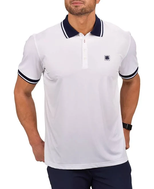 top Men's Black Clover Soft Solid White Polo Trim Collar and Cuffs Black Clover - Live Lucky $75