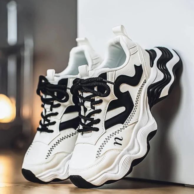 shoes Men's Trendy Street Style Leather Dad Shoes with Spliced material TikTok Shop $23.13
