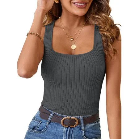 top Merokeety Women's Casual Sleeveless Square Neck Ribbed Knit Cami Tank Top Walmart - Merokeety USA $21.24