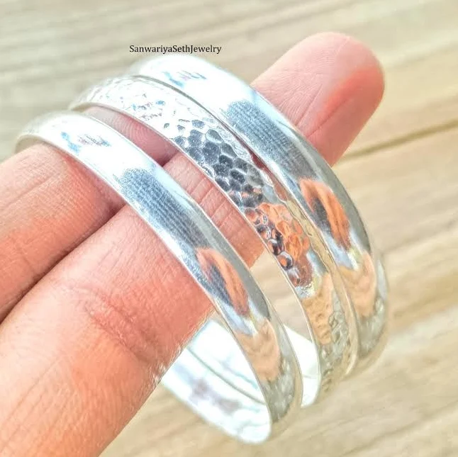 accessory Minimalist Silver Bangle Set of 3 Etsy - Seller $16.87