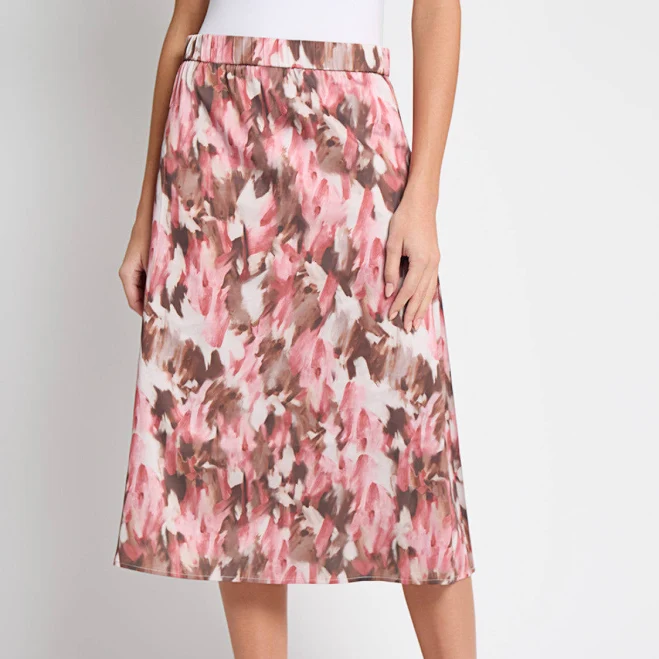 skirt Misook Women's Brushstroke Print Crêpe de Chine Midi Skirt Misook $67.99