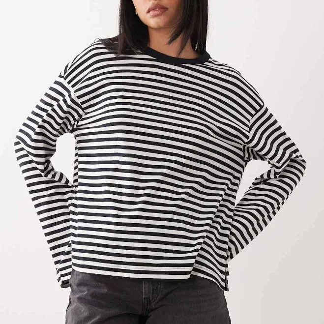 top Monki Oversized Long Sleeve Stripe T-Shirt with Side Slits ASOS $24