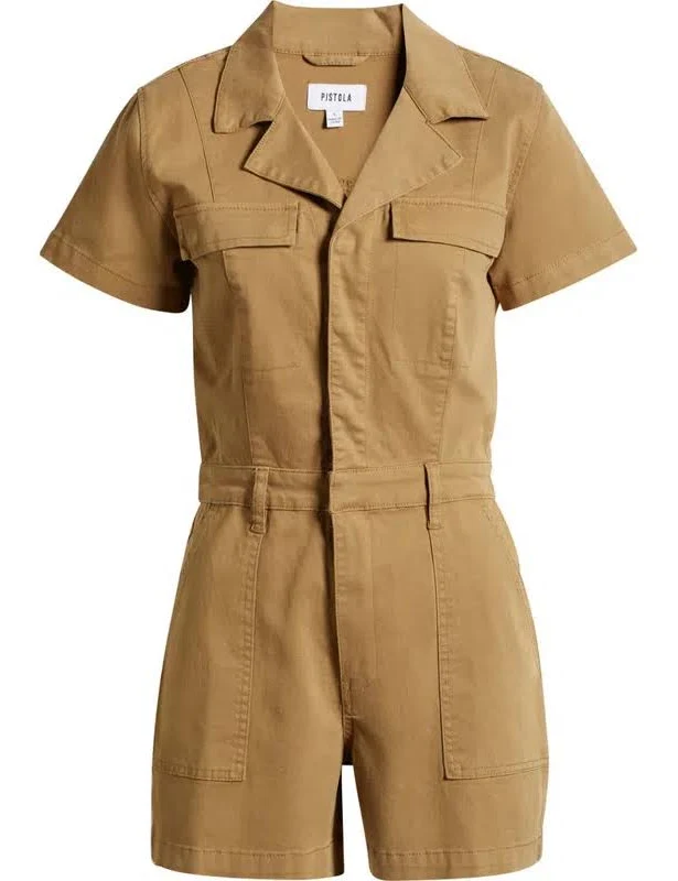romper Morgan Short Sleeve Utility Romper In Khaki In Green ModeSens $94