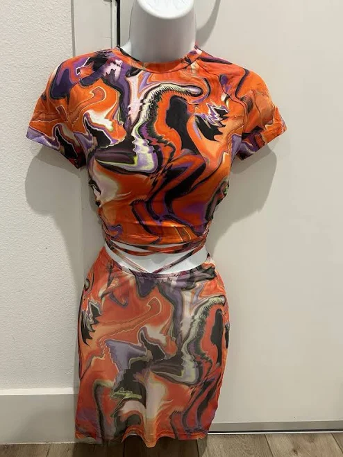 two piece set Multicolor Abstract Top & Mini Skirt Set (m) eBay $18