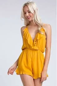 romper Mustard Yellow Romper - Wrap Romper - Ruffle Romper | Boho Pink Boho Pink $29