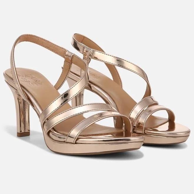 shoes Naturalizer Brenta Strappy Sandals, Rose Gold Synthetic Microfiber, 8.5 Wide | Round Toe, Non-Slip Outsole Naturalizer $77.99