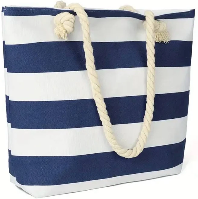 bag Navy Blue And White Striped Canvas Tote Bag With Rope Handles | Color: Blue/White | Size: See Pics For Measurements | Mommyt30's Closet Poshmark $19