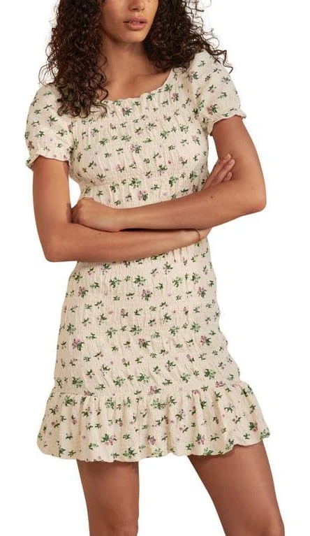dress Next Ecru Ditsy Print Shirred Puff Sleeve Mini Dress Nordstrom $22.4