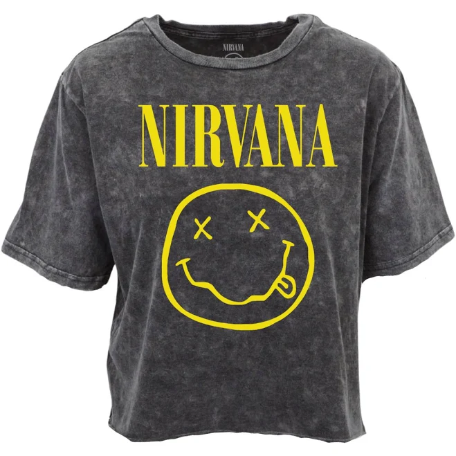 crop top Nirvana Vintage Wash Raw Hem Crop Womens T Shirt eBay - excessapparel $11.99